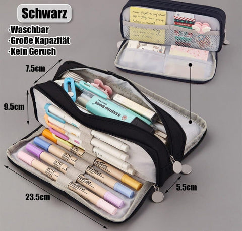 Green Spacious Pencil Case with 3 Compartments, School Pencil Bag, Multifunctional Holder