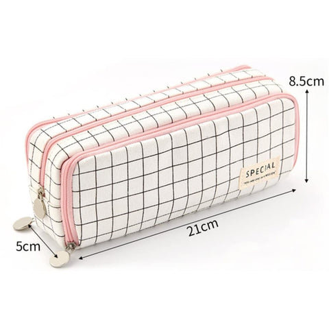 White Spacious Pencil Case with 3 Compartments, School Pencil Bag, Multifunctional Holder