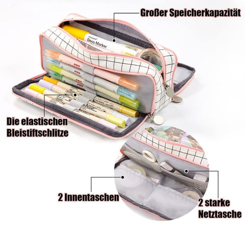 White Spacious Pencil Case with 3 Compartments, School Pencil Bag, Multifunctional Holder