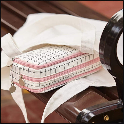White Spacious Pencil Case with 3 Compartments, School Pencil Bag, Multifunctional Holder