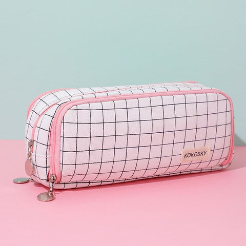 White Spacious Pencil Case with 3 Compartments, School Pencil Bag, Multifunctional Holder