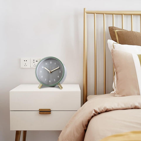 Silent Alarm Clock with Night Light and Backlight, Small Metal Clock for Bedroom Office Living Room, Black