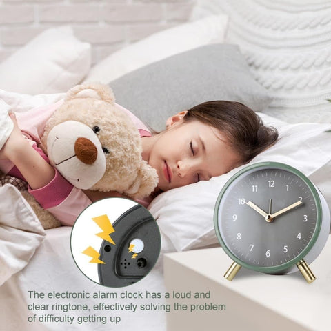 Silent Alarm Clock with Night Light and Backlight, Small Metal Clock for Bedroom Office Living Room, Black