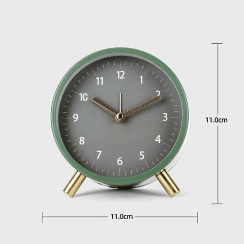 Silent Alarm Clock with Night Light and Backlight, Small Metal Clock for Bedroom Office Living Room, Green