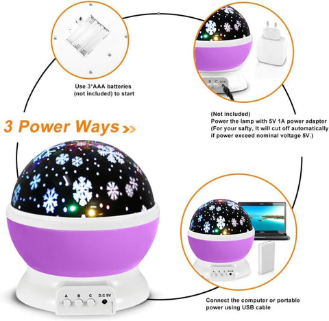 Snowflake LED Projector Lamp with 360° Rotation, Battery or USB Powered, for Christmas Decoration Party Gift, Purple