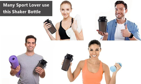 Protein Shaker 400 ml, Pink, Leak-proof Water Bottle with Stainless Steel Strainer and Measuring Scale