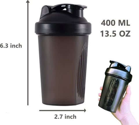 400ml Protein Shaker with Leak-proof Design, Stainless Steel Strainer and Measuring Scale, Multiple Colors, Green