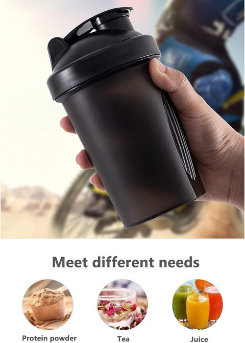 Protein Shaker 400 ml, Leak-proof Water Bottle with Stainless Steel Strainer and Measuring Scale, Yellow