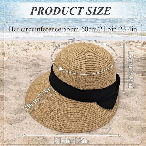 UV Protective Straw Beach Hat Wide Brim Foldable Breathable for Summer Outdoor, White