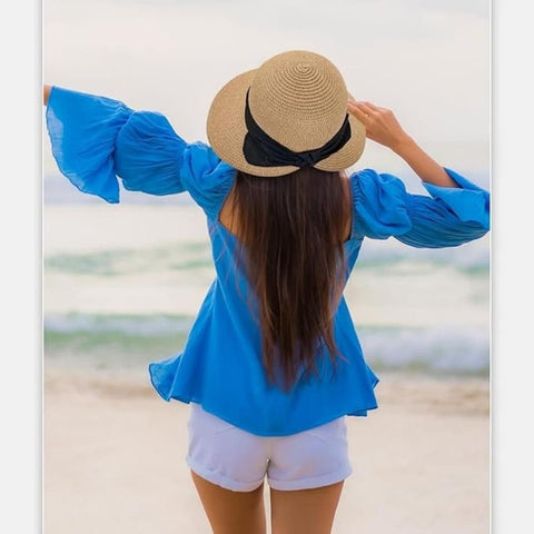 UV Protective Straw Beach Hat Wide Brim Foldable Breathable for Summer Outdoor, White