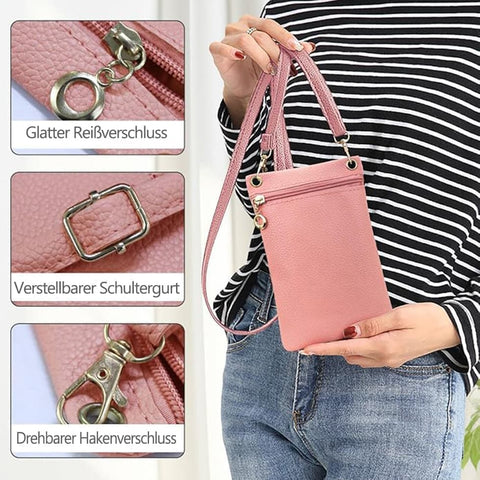 Pink Lychee Texture Phone Bag with Shoulder Strap, 19cm x 12.5cm