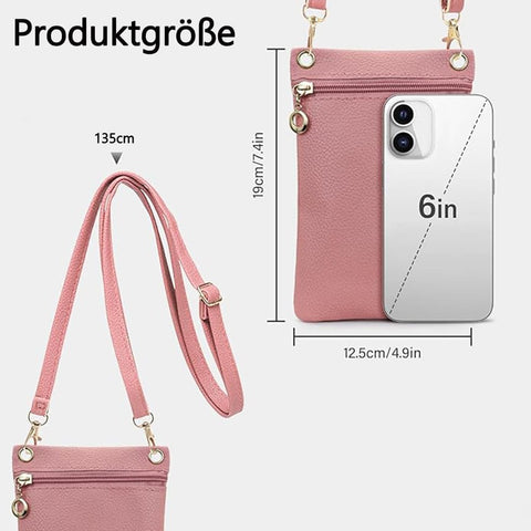 Pink Lychee Texture Phone Bag with Shoulder Strap, 19cm x 12.5cm