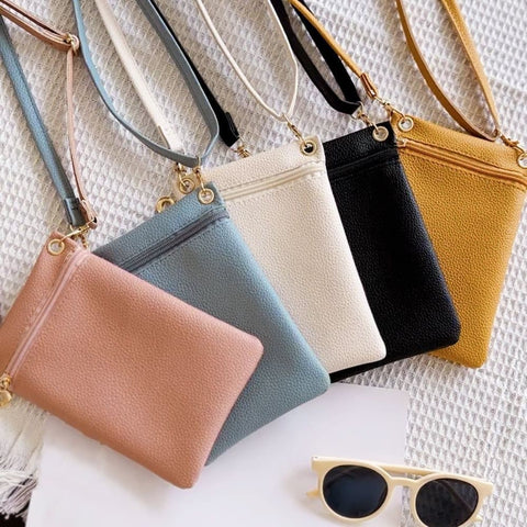 Pink Lychee Texture Phone Bag with Shoulder Strap, 19cm x 12.5cm