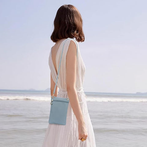 1 Lychee Texture Phone Bag with Shoulder Strap, 19cm x 12.5cm, Blue