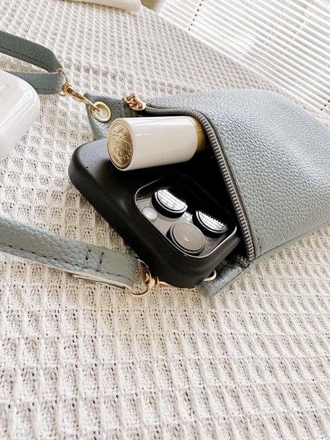 1 Lychee Texture Phone Bag with Shoulder Strap, 19cm x 12.5cm, Blue