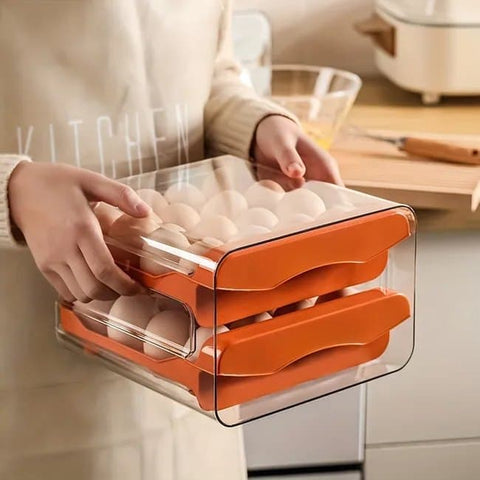 32-pcs XL Egg Storage Container, White, Transparent Double Layer Egg Holder for Refrigerator, Stackable Egg Dispenser