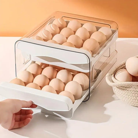 32-pcs XL Egg Storage Container, Transparent Double Layer Egg Holder for Refrigerator, Egg Dispenser, Stacks, Orange