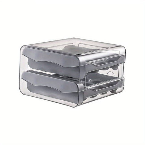 32-pcs XL Egg Storage Container for Refrigerator, Double Layer Transparent Egg Holder Dispenser, Stackable, Gray