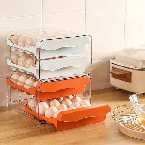 32-pcs XL Egg Storage Container for Refrigerator, Double Layer Transparent Egg Holder Dispenser, Stackable, Gray