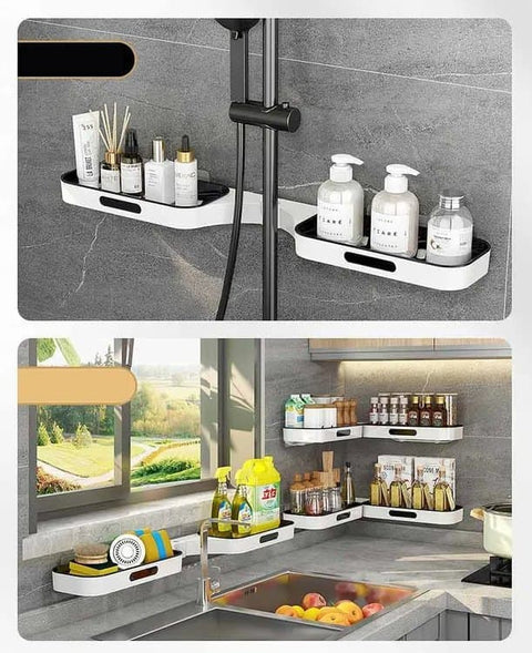 Rotatable Shower Shelf Self-Adhesive Bathroom Storage Shelf in Gray or White
