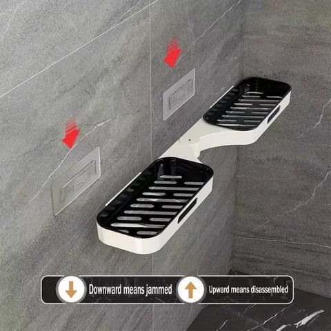 Rotatable Shower Shelf Self-Adhesive Bathroom Storage Shelf, Gray/White