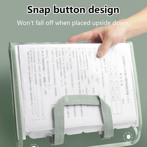 13 Compartments A4 Document Folder, Transparent Waterproof with Snaps, for School and Home, compatible with A4, Green
