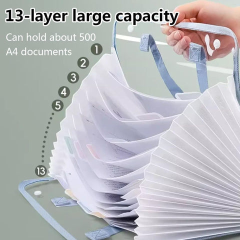 13 Compartments A4 Document Folder, Transparent Waterproof with Snaps, Light Brown, Compatible with Office Supplies