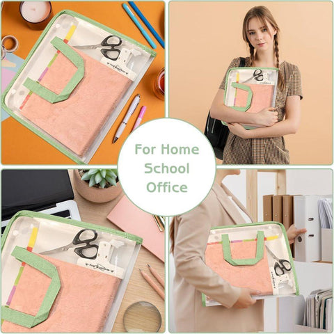 13 Compartments A4 Document Folder, Transparent Waterproof with Snaps, Light Brown, Compatible with Office Supplies