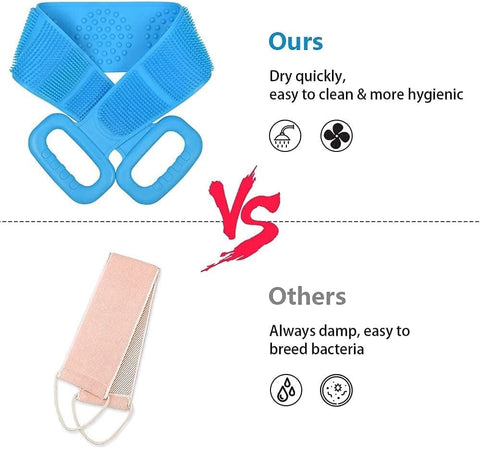 Silicone Body Brush Back Scrubber for Women and Men, Soft Exfoliating Bath Shower Brush with Massage Particles, Blue