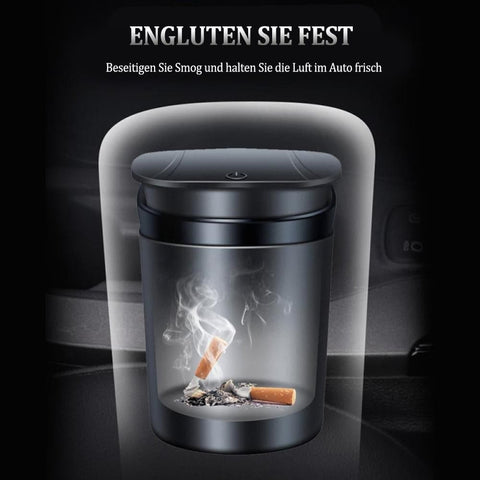 Portable LED Ashtray with Lid, Odorless Automatic Extinguishing Car Ashtray, Compatible with All Brands, Black