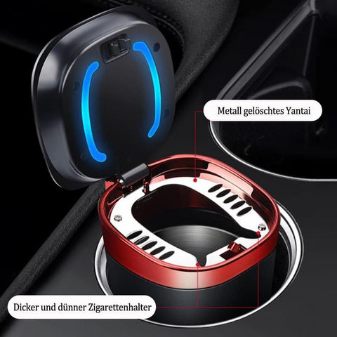 Portable LED Ashtray with Lid, Odorless Automatic Extinguishing Car Ashtray, Compatible with All Brands, Black
