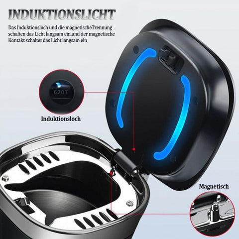 Portable LED Ashtray with Lid, Odorless Automatic Extinguishing Car Ashtray, Compatible with All Brands, Black