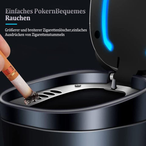 Portable Car Ashtray with Lid, Odorless Automatic Extinguishing & LED Light, Silver