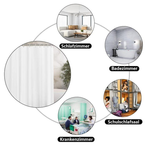 White Waterproof Shower Curtain for Bathroom, 180x180 cm, Mildew Resistant PEVA with 12 Hooks