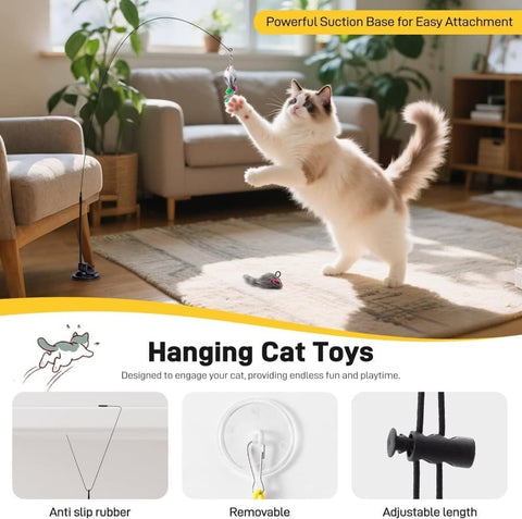 17 Pieces Cat Toy, Interactive Self-Feeding Fishing Toy with Suction Cup