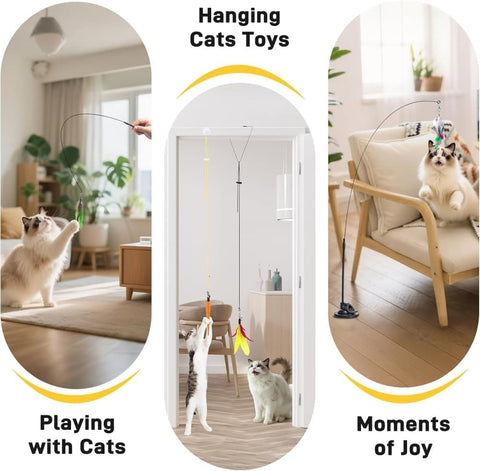 17 Pieces Cat Toy, Interactive Self-Feeding Fishing Toy with Suction Cup