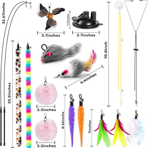 17 Pieces Cat Toy, Interactive Self-Feeding Fishing Toy with Suction Cup
