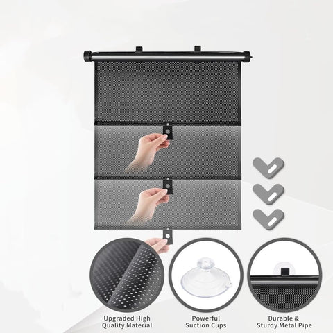 Removable Blackout Curtain Roller Blind with Suction Cups, Telescopic Portable Sunshade for Windows and Cars, 40×125cm, Black