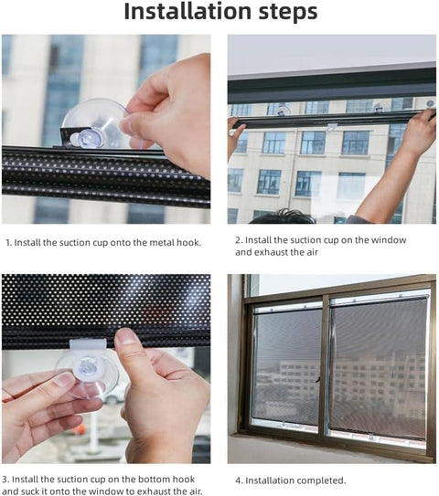 Blackout Curtain with Suction Cups, Removable Window and Car Sunshade, Telescopic Portable Roller Blind, Black, 50×125cm