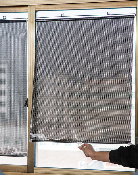 Blackout Curtain with Suction Cups, Removable Window and Car Sunshade, Telescopic Portable Roller Blind, Black, 50×125cm