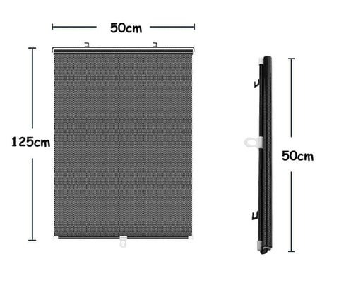 Blackout Curtain with Suction Cups, Removable Window and Car Sunshade, Telescopic Portable Roller Blind, Black, 50×125cm
