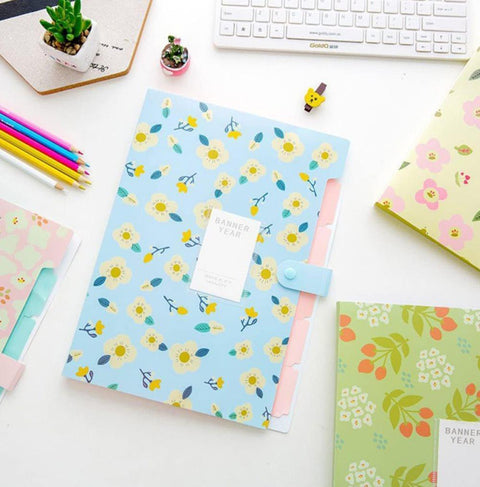 8 Compartments A4 Document Folder Waterproof Floral Pattern, Blue, with A4 Size