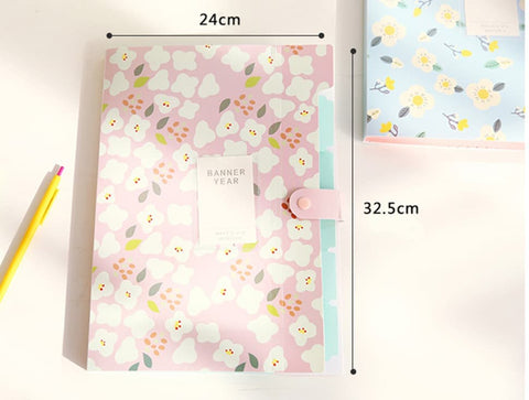 8 Compartments A4 Document Folder Waterproof Floral Pattern, Blue, with A4 Size