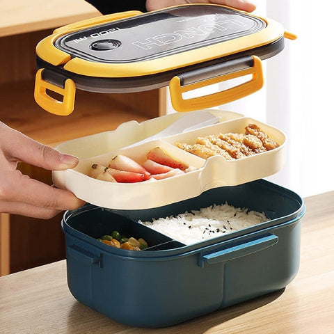 Lunch Box with Compartments for Kids and Adults, Blue, 14.5x21x8 cm