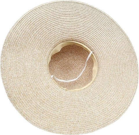 Women's Wide Brim Straw Hat UPF50+ Sun Protection Foldable Beach Hat for Summer, Beige