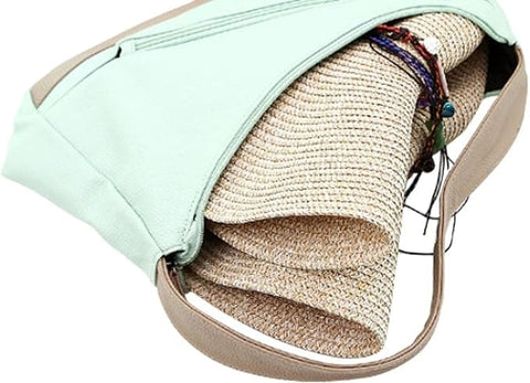 Foldable Straw Hat for Women UPF50+ Sun Protection Wide Brim, Blue, One Size