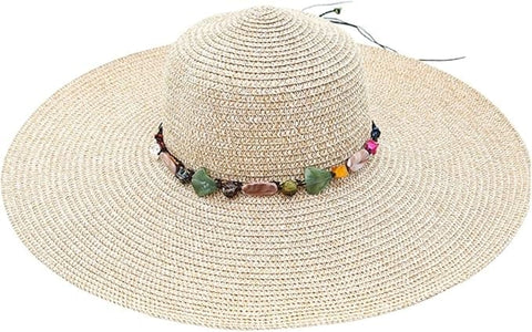 Foldable Straw Hat for Women UPF50+ Sun Protection Wide Brim, Blue, One Size