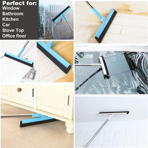95 cm Water Scraper with Telescopic Handle, Rotatable for Wet and Dry Use, Compatible with Floors, Tiles, Windows and Showers, Blue