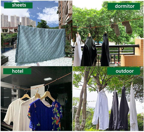 10m Retractable Clothesline, Portable for Indoors and Outdoors, Travel Camping Hotels Gardens, Black