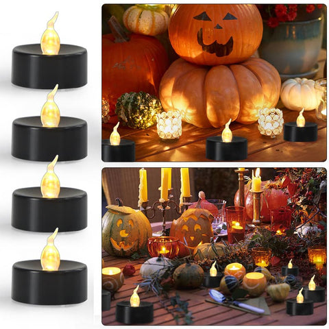 12-Pack Battery Operated LED Tea Lights with 3D Flame, Realistic Flashing LED Wishing Lights, Flameless Candles for Halloween Party Decoration
